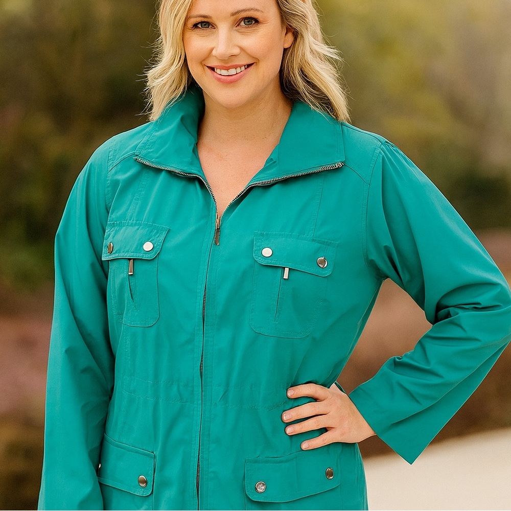 Style&Co sport teal quartz raincoat peacock sporty beautiful jacket sz 1X NWT - Picture 16 of 16